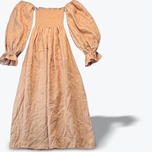 Petal Pup Terracotta Tan Smocked Off Shoulder Puff Sleeve Maxi Dress Size 2